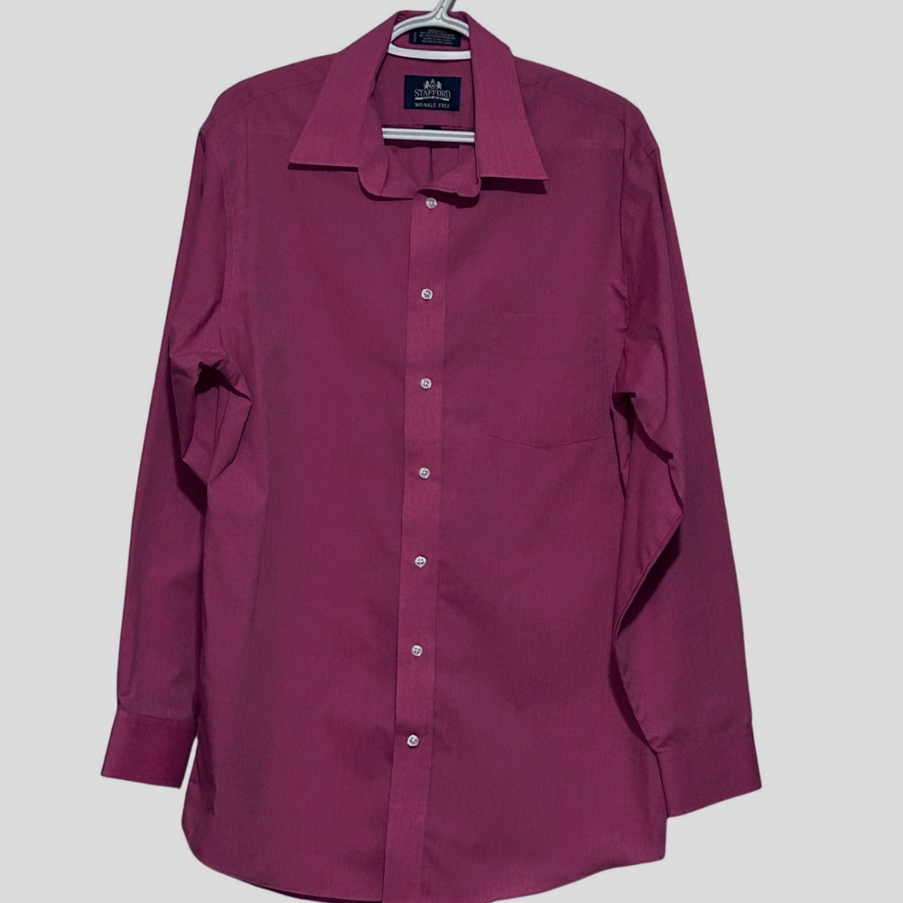 Stafford Winkle Free Men's Red Broadcloth Long Sleeve Button Front Shirt Size 16